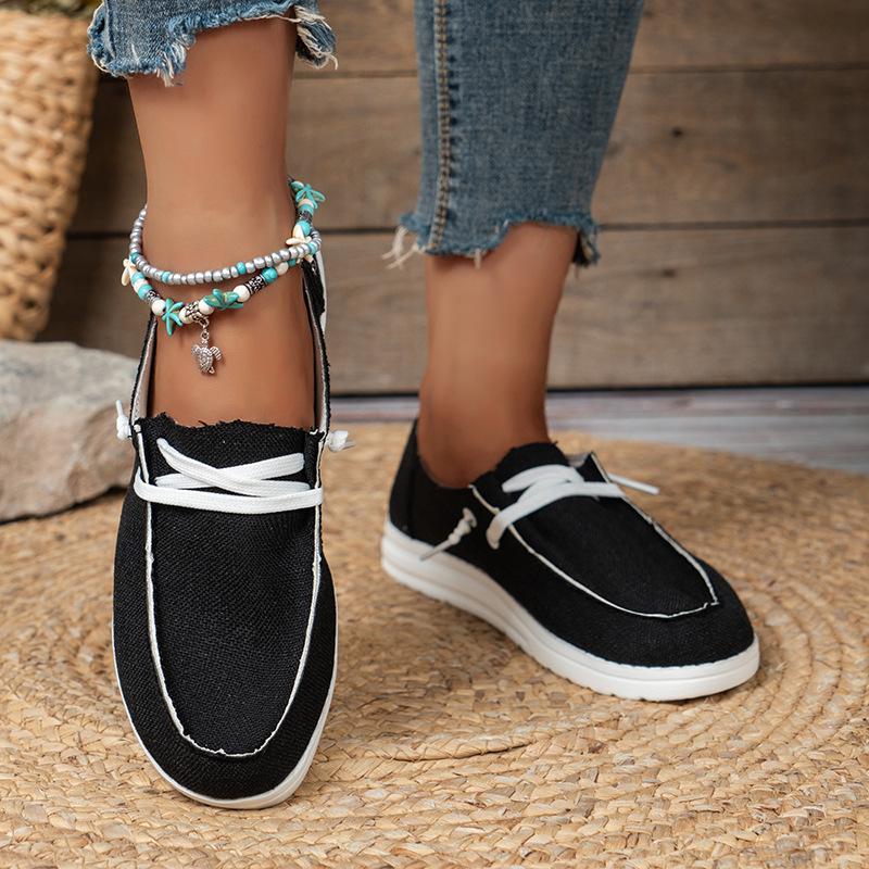 2025 Summer Plus Size Leopard Print Lace-up Canvas Loafers