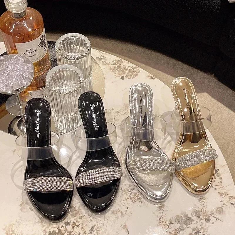 Fashion 2025Women Summer Outdoor Sandals High Heels  Fashion Female Slippers Elegant Slides Platform Rhinestone Casual Party Shoes