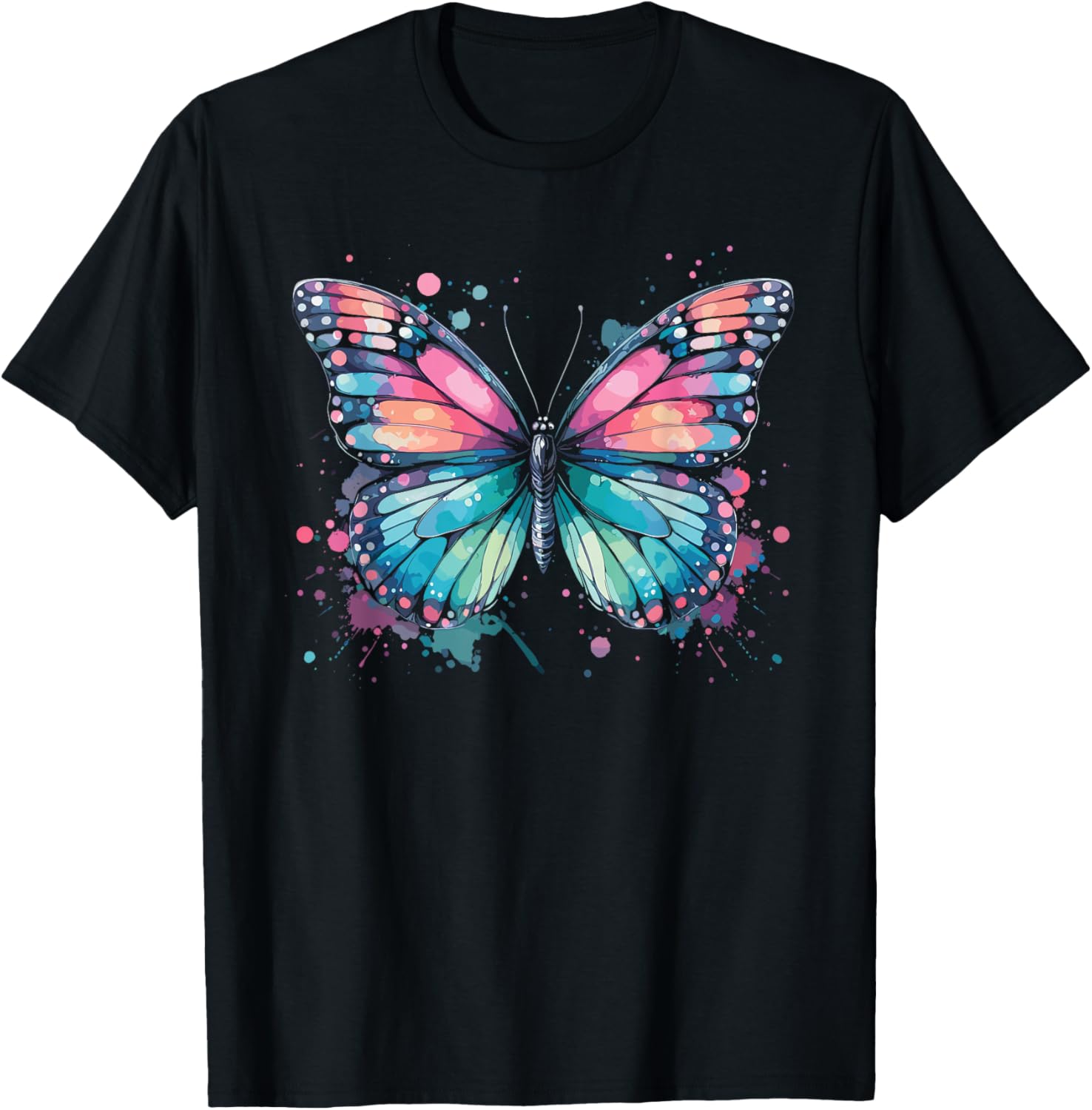 

Watercolor Butterfly Splash Graphic Tee Unisex Casual Cotton T-Shirt Summer Trip 4XL