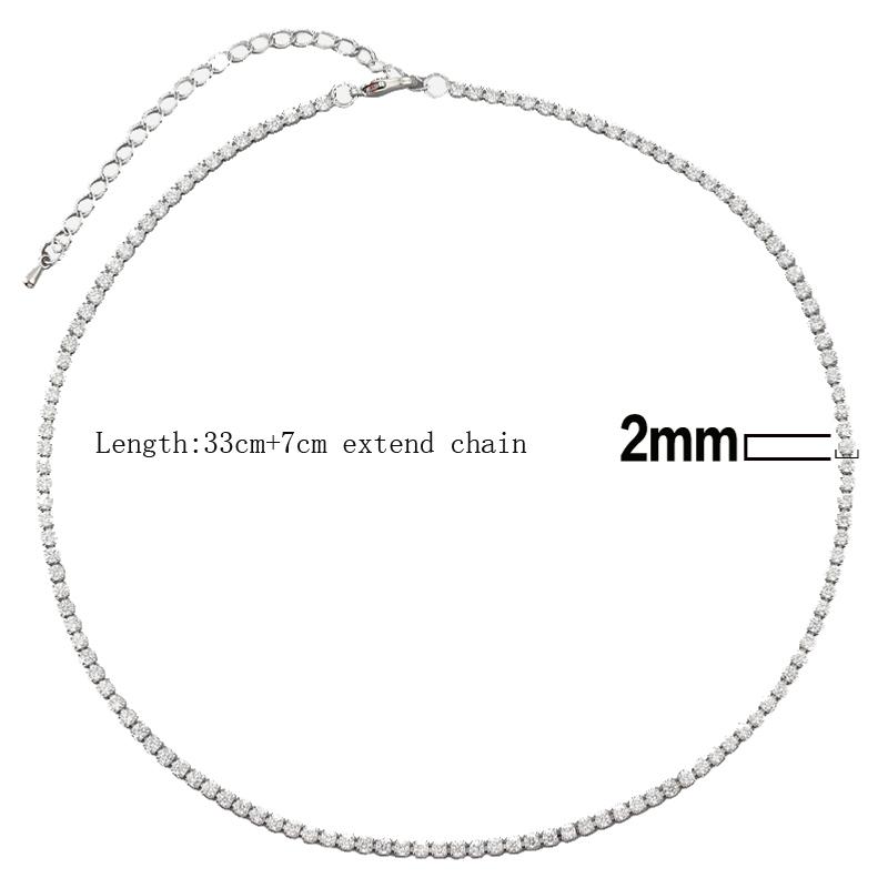 

2.0mm Dazzling White Zircon Choker Necklace Luxury CZ Tennis Chain Necklace for Women Jewelry Gift Cuban Chain Crystal Necklace серебряный