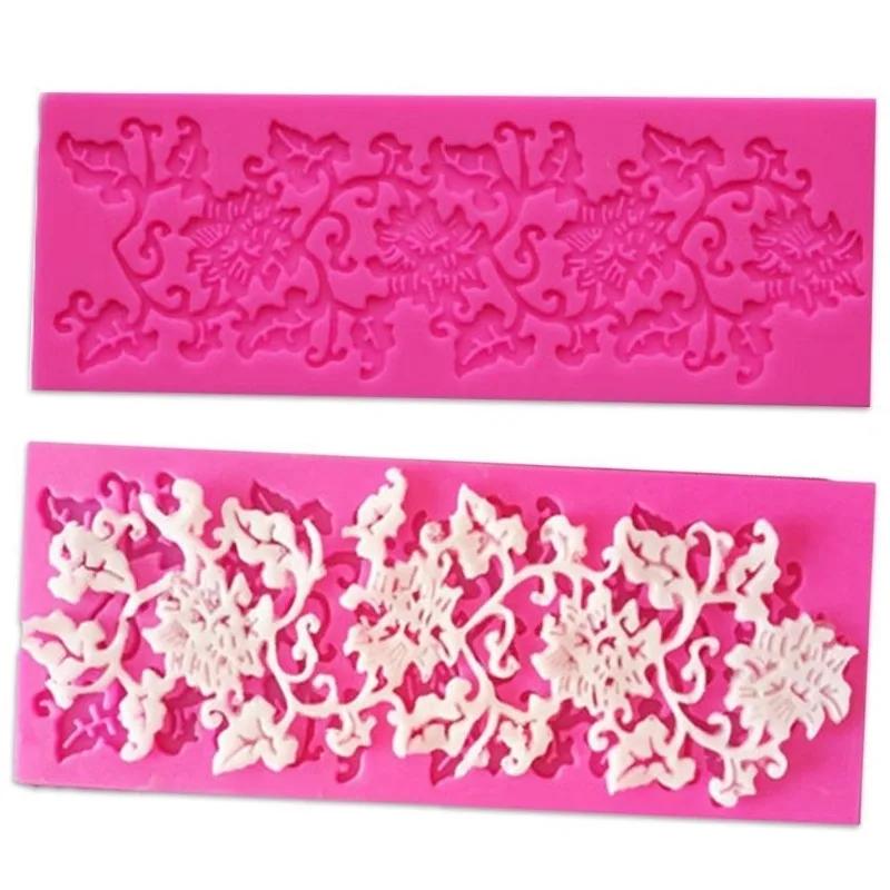 Bloemen Wijnstok Silicone Vorm Lace Flower And Leaf Sugar Process Silicone Lace Embossed Cake DIY Mold Candy Decoration Mold Pad