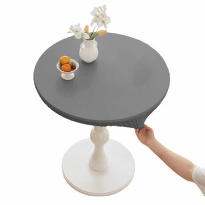 PU Leather Stretch Tablecloth Waterproof 60/80cm Round Table Cover Oil Proof Stretchable Elastic Table Cover Kitchen Use