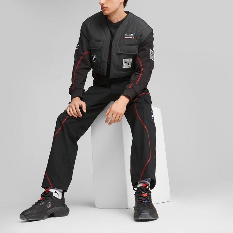 Puma Bmw Mms Garage Crew Jacket Logo Badge Racing Print Stand Collar Cotton Jacket Unisex Jacket Black 621012-01