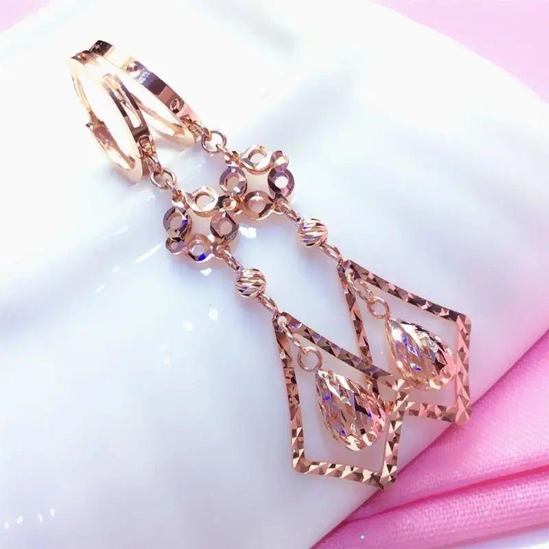 Изысканные Русские Фиолетовые Золотые Ромбовидные Полые Серьги-Капли Модный Стиль Длинные Позолоченные Розовым Золотом Цветные Золотые Серьги