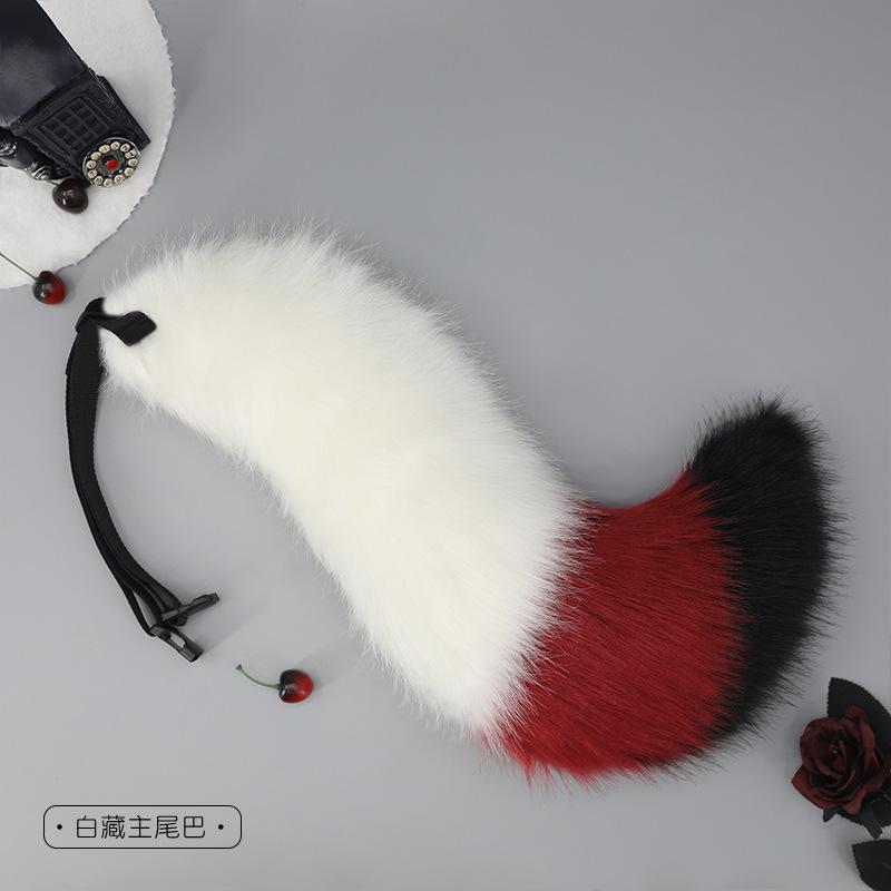 El Yapımı Tüylü Tilki Kuyruğu Kulakları Kawaii Kurt Köpek Kuyruğu Cosplay Aksesuarları Parti Kuyruğu Cosplay Beyaz Tibet Aksesuarları Performans Aksesuarları