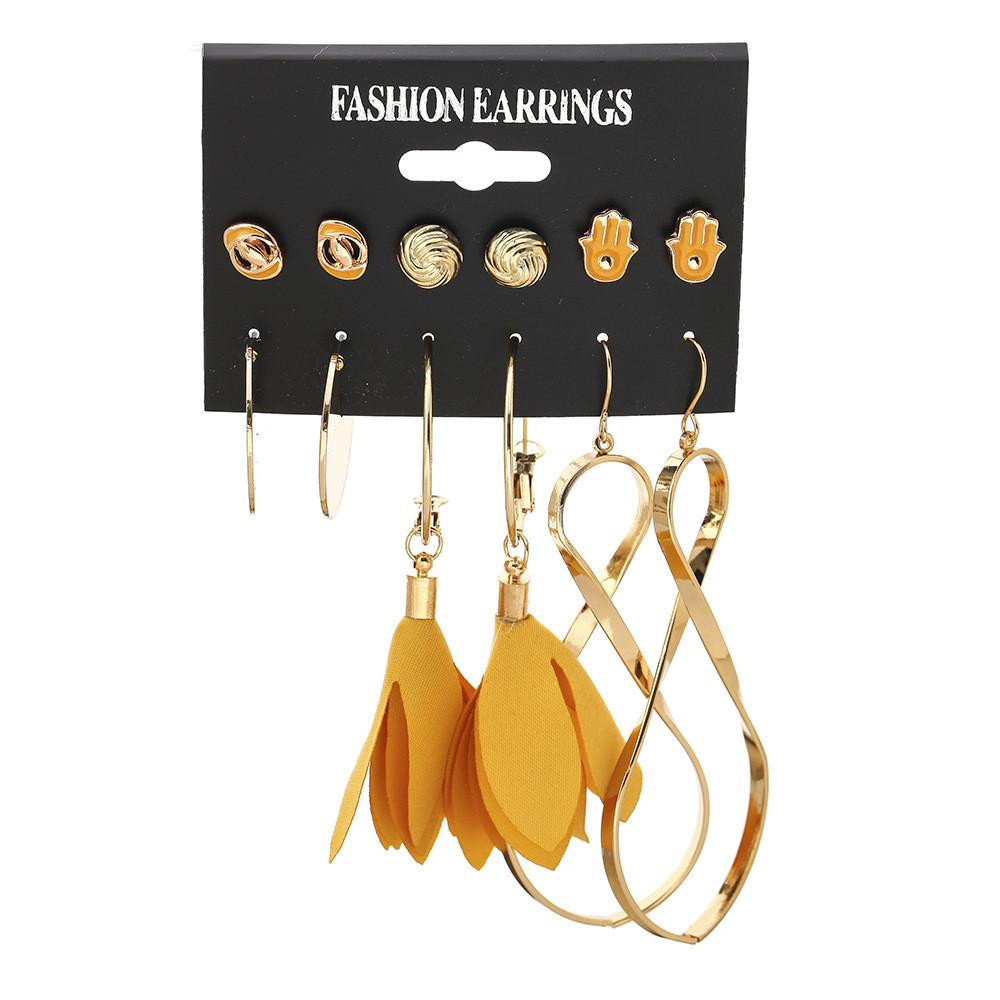 Trendy Yellow Dripping Oil Flower Earrings Set For Women Alloy Material