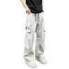 Mens Cargo Pants Loose Straight Leg High Street Vintage Work Trousers Multi-Pocket Casual