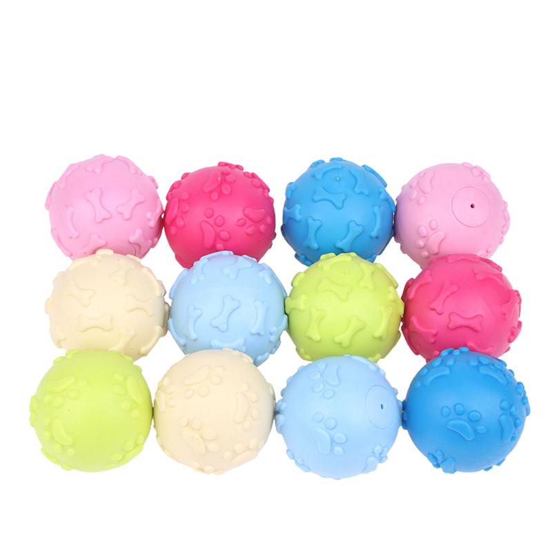 

1Pc Interactive Squeaky Rubber Dog Toy Ball Cartoon Paw Print Design Durable Chew Dental Health Plaything for Small Breeds