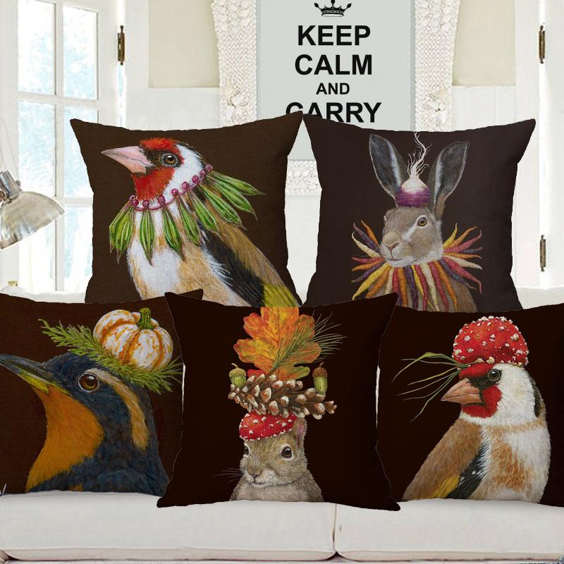 European Painting Goldfinch Rabbit Birds Flower Animals Posters Cushion Covers Decorative Pillows For Sofa XCM