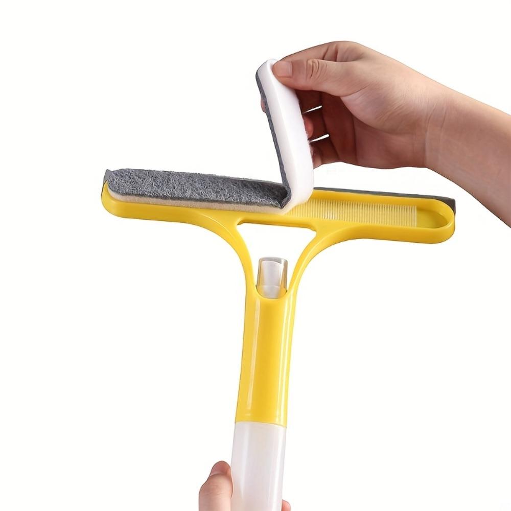 1PC Multi-functional Glass Cleaning Artifact, Cleaning Mirror Double-sided Can Be Brushed and Scraped with Watering Can Three-in-one Glass Scraping