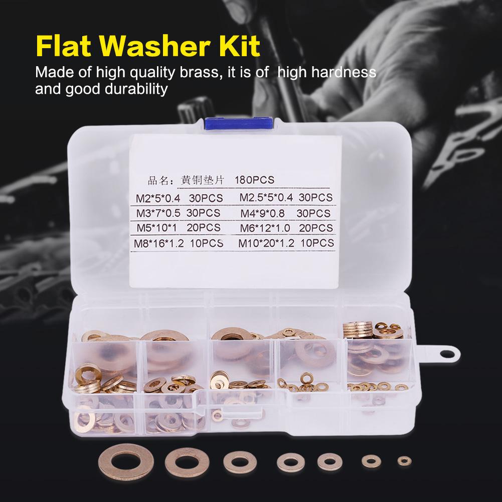 180Pcs Brass Flat Washer Assortment Set with Box M2 M2.5 M3 M4 M5 M6 M8 M10