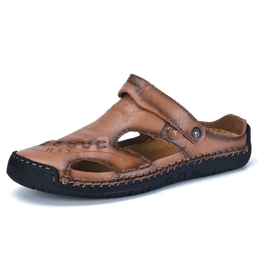 

New men s summer men s shoes casual hole hole leather shoes bag head sandals fashion half slippers beach large size 48