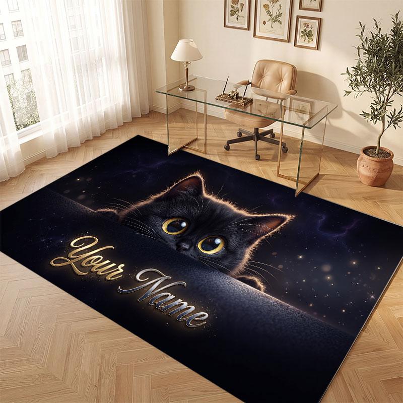 Tapete de Chão de Veludo Cristal Tema Gato Nome Personalizado Texto Tapete Quente Decoração de Casa