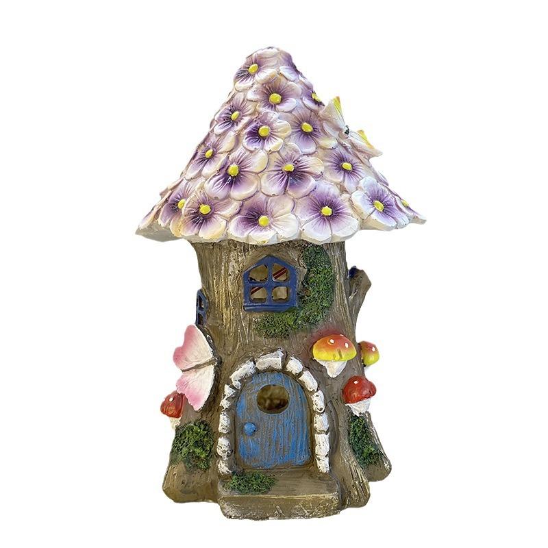 Rustic Mushroom House Solar Garden Statues Courtyard Decorations Outdoor Accessories Garden Landscape Night Light Ornament Gift