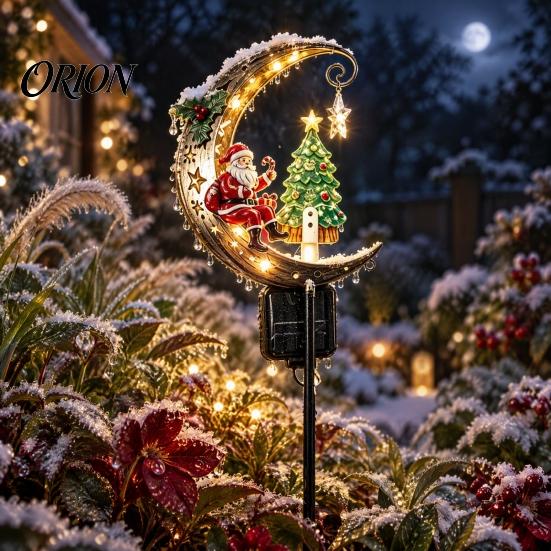 Christmas Gifts for Outdoor Spaces Santa Claus Moon Decorative Stake, Solar Powered LED Garden Waterproof Iron Stakes Light, Metal Stake Decor