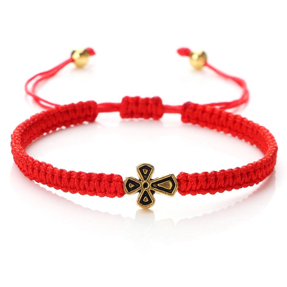 

Unisex Yoga Handmade Ruyi Red String Bracelet with Alloy Bow and Peace Buckle Silver-edge Cross красный