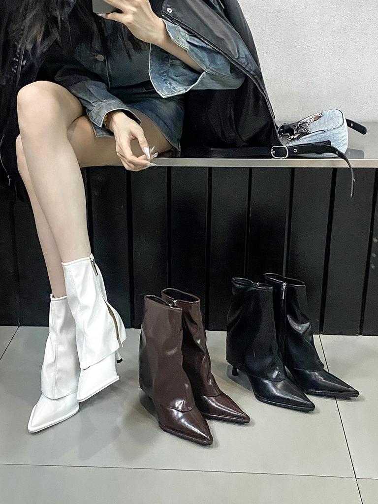 Móda Zimní Dámské Kozačky Střední Délky Špičaté Chelsea Boty Boční Zip Módní Jehlový Podpatek Párty Lodičky Velikost 35-40 Hnědá Bílá Černá