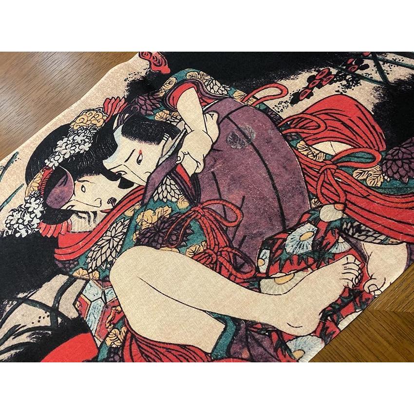 Ukiyo-e Shunga Tenugui - Utagawa School - "Autumn Chrysanthemum Oddities and Butterflies" Ghost Design Tenugui - Approx. 86cm x 35cm - 100% Cotton -