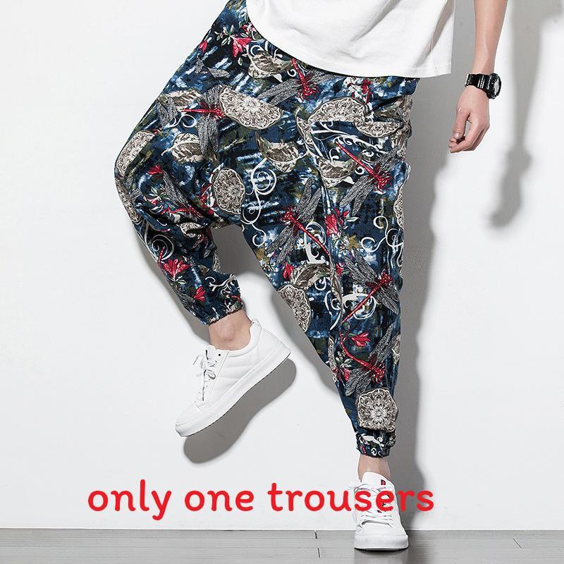 Chinese Style Summer Loose Cotton Pants With Drawstring For Casual Youth Men