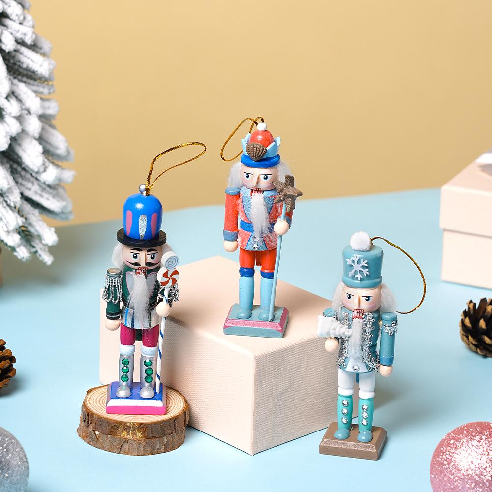 3pcs 12cm Macaron Nutcracker Pendant Exquisite Handicraft Puppet Christmas Tree Decoration Pendant Xmas Applicable Hangings Gift