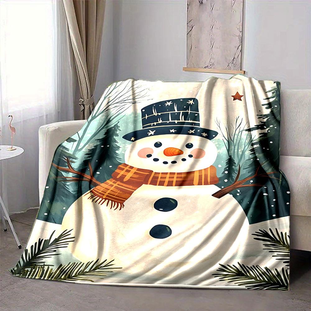 1pc Winter Snowman Blanket, Lightweight Flannel Throw Blanket for Sofa, Bed, Travel, Camping, Living Room, Office, Couch, Chair, and Bed