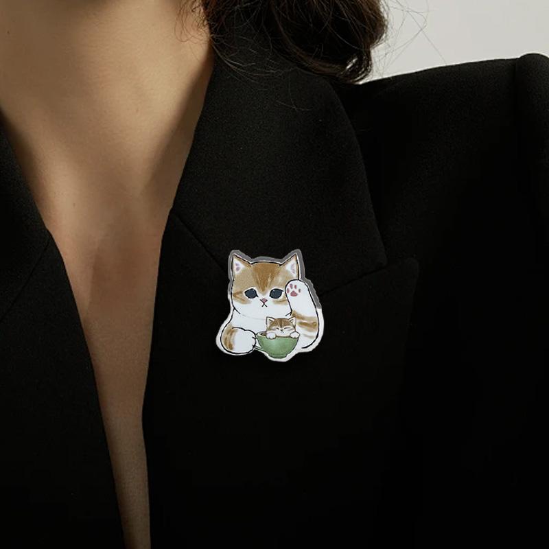 1Pc Acrylic Exquisite Bag Pin Petite Badge Cartoon Cat Brooch