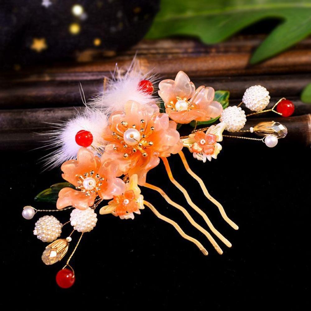 Floral Tang Dynasty Hairpin Tassel Flower Hair Comb Antique Ancient Hair Stick  Children