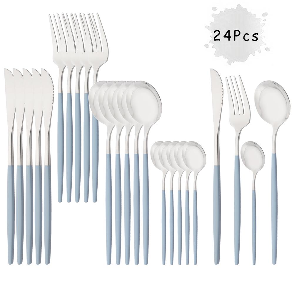 24Pcs Purple Silver Stainless Steel Dinnerware Set Kitchen Fork Spoon Knife Dinner Cutlery Set Western Flatware Tableware Set