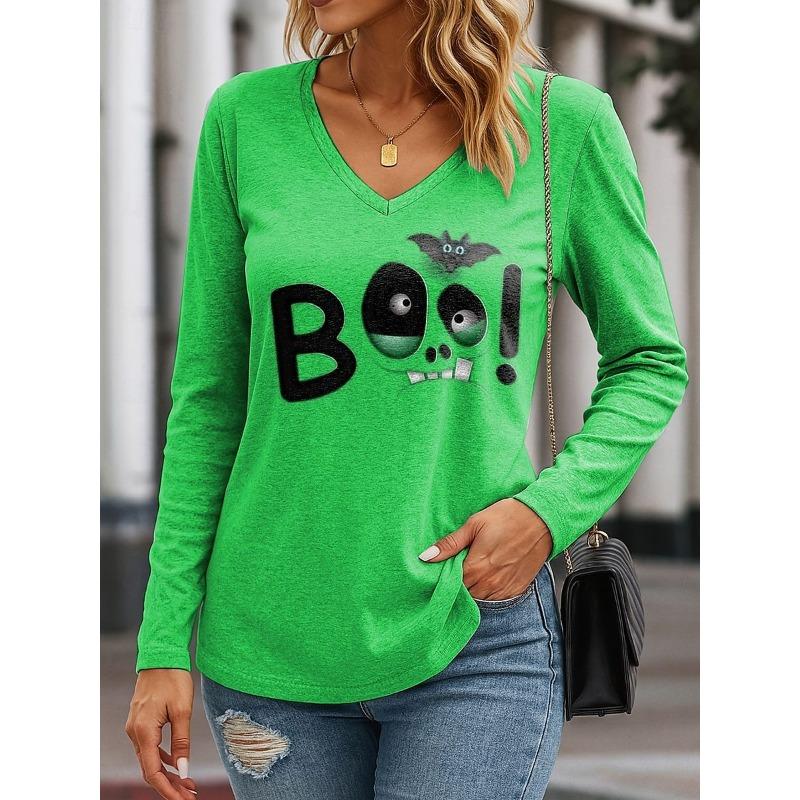 

Весенне-осенняя футболка с V-образным вырезом и забавным 3D-принтом, модная, повседневная, с длинными рукавами, женская S