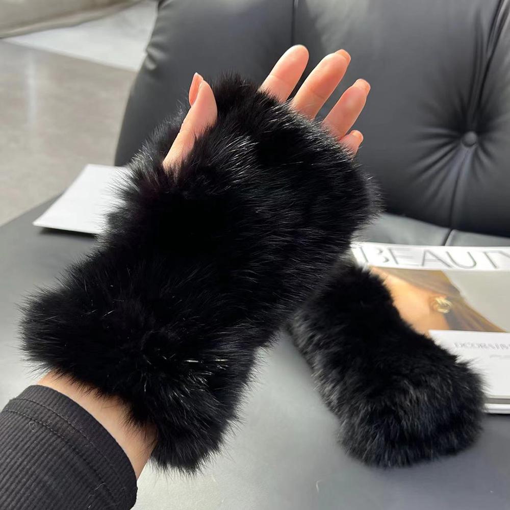 Real Rabbit Fur Gloves Winter Women Warm Soft Natural Rabbit Fur Gloves Knitted Thick Female Genuine Rabbit Fur Mittens