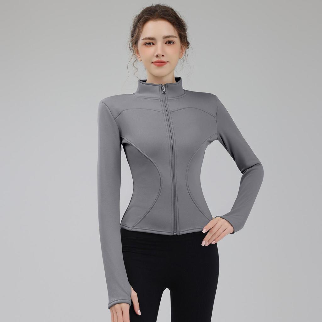 Sametová bunda se stojáčkem a zipem: Zimní sporty a fitness Dlouhý rukáv Slim fit