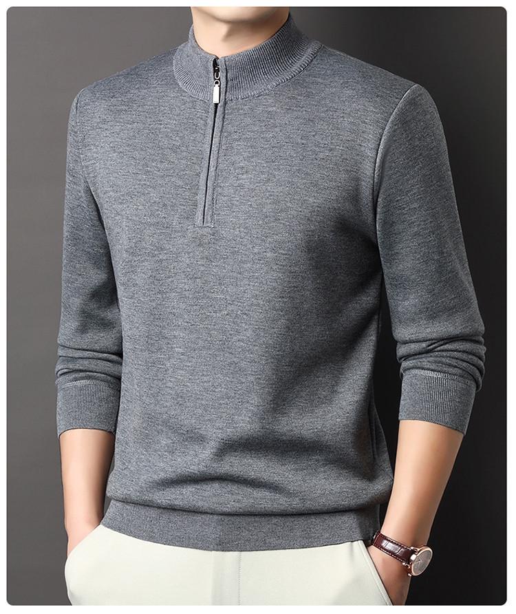 Men's Zipper Half-High Collar Knit Sweater - Mid & Young Adult Pullover Warm Base Layer