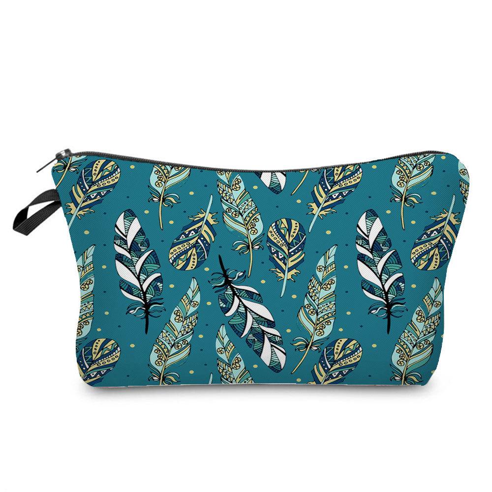 Women Feather Print Cosmetic Bag Toiletries Organize Travel Storage Case  6375