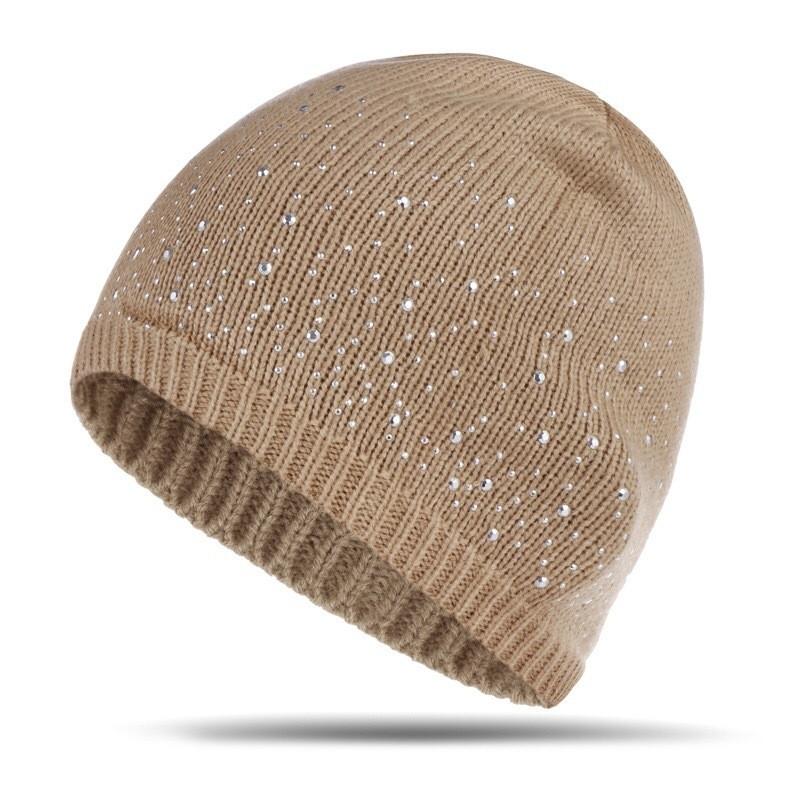 Knitted Hat For Women With Multicolor Rhinestones And Warm Wool Blend For Autumn Winter Fashion