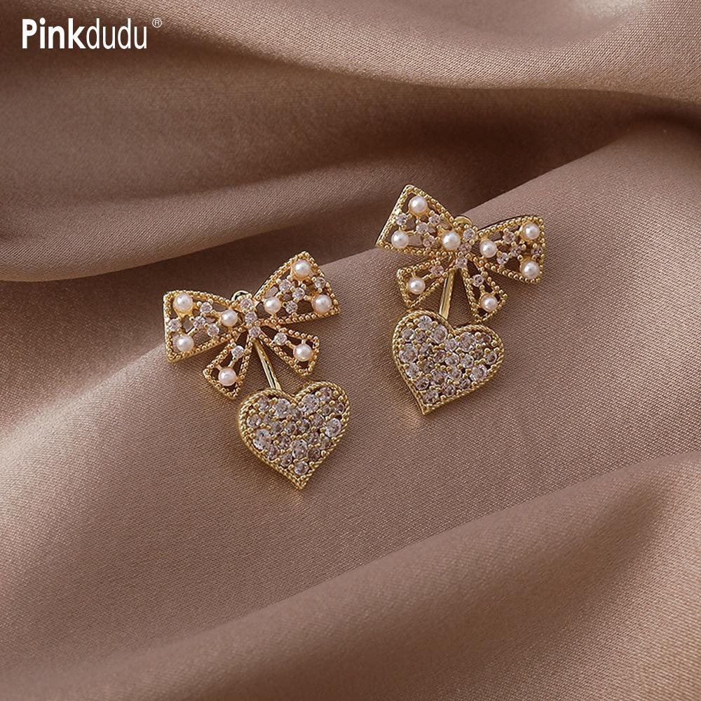 Pinkdudu Cute Hollow Out Heart Stud Earrings Korean Style Zinc Alloy Earrings Gold Plated Drop Earrings Women Jewelry PD2223