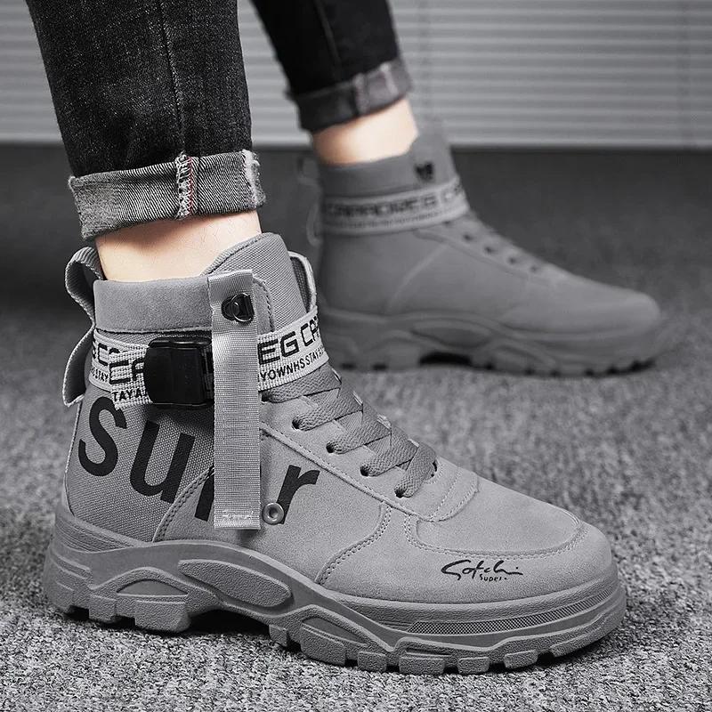 Mode Herrstövlar Herrstövlar Lyxiga Casual sneakers Herr Motorcykelstövlar Höga Ankel Vandringsskor Läder Säkerhetsskor Stövlar för män