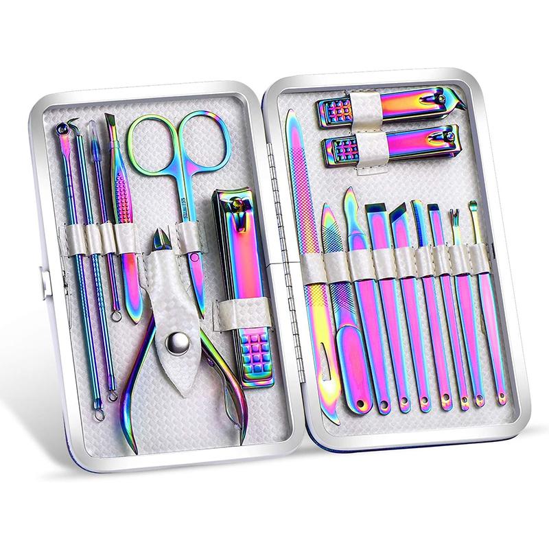 

Наборы для радужного маникюра 18 шт. Кусачки для ногтей для женщин Подарок Женский радужный кожаный набор для маникюра 18-Радужные наборы для маникюра