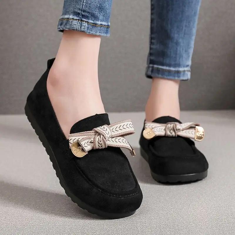 Fashion Slip-on Elegant Party With Heel Khaki Bow Women's Flat Shoes Spring Young Beau Today Discount Lastest Casual Non Ladies Footwear