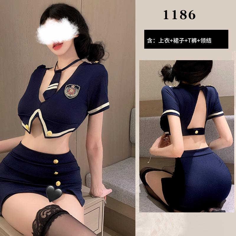 Sexy Lingerie Hot Police Uniform Cosplay Seduction Stewardess Navy Nightclub Suit