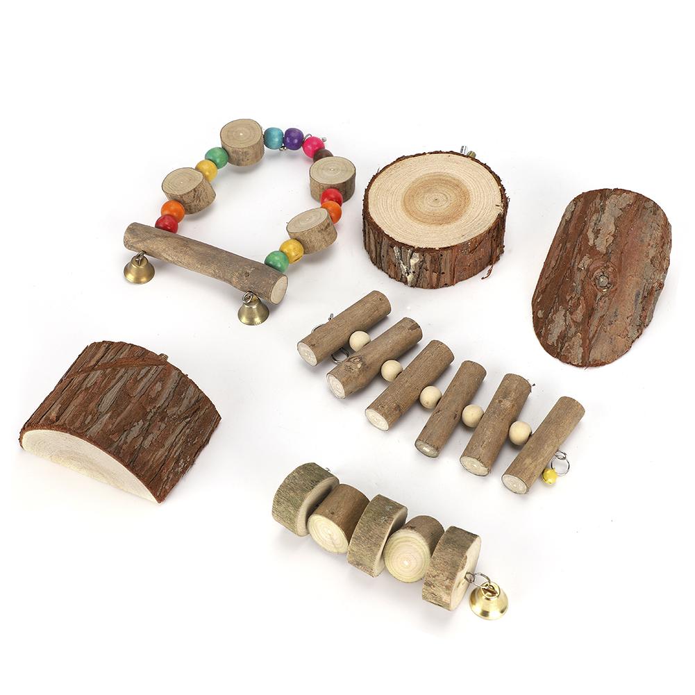 

Wood Small Pet Hamster Toy Set Safety Swing Biting String Jumping Platform