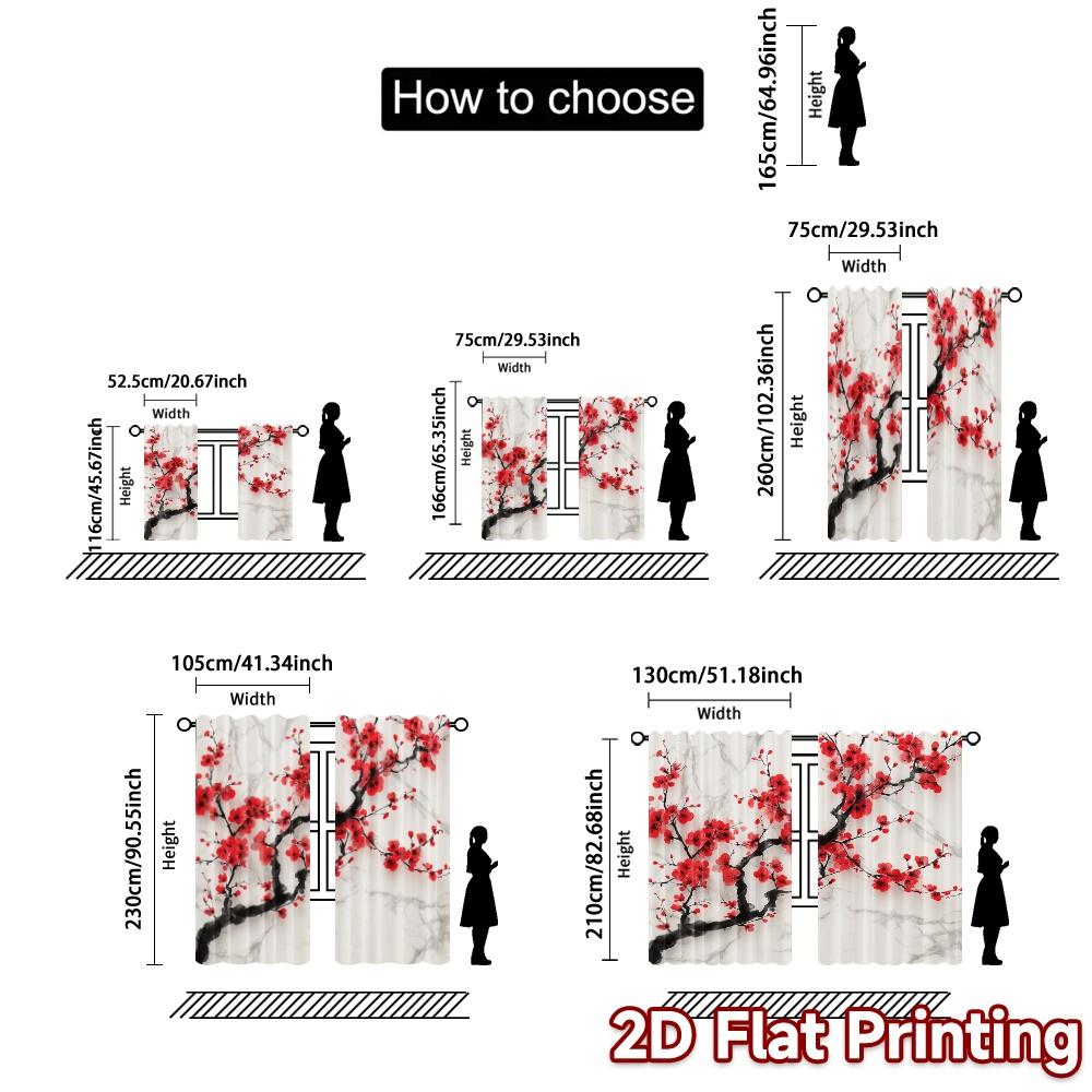 Set Of 2 Modern Flat Printing Jit Curtains Without Rod Cherry Blossom Drapes Pattern Polyester Gifts Curtain