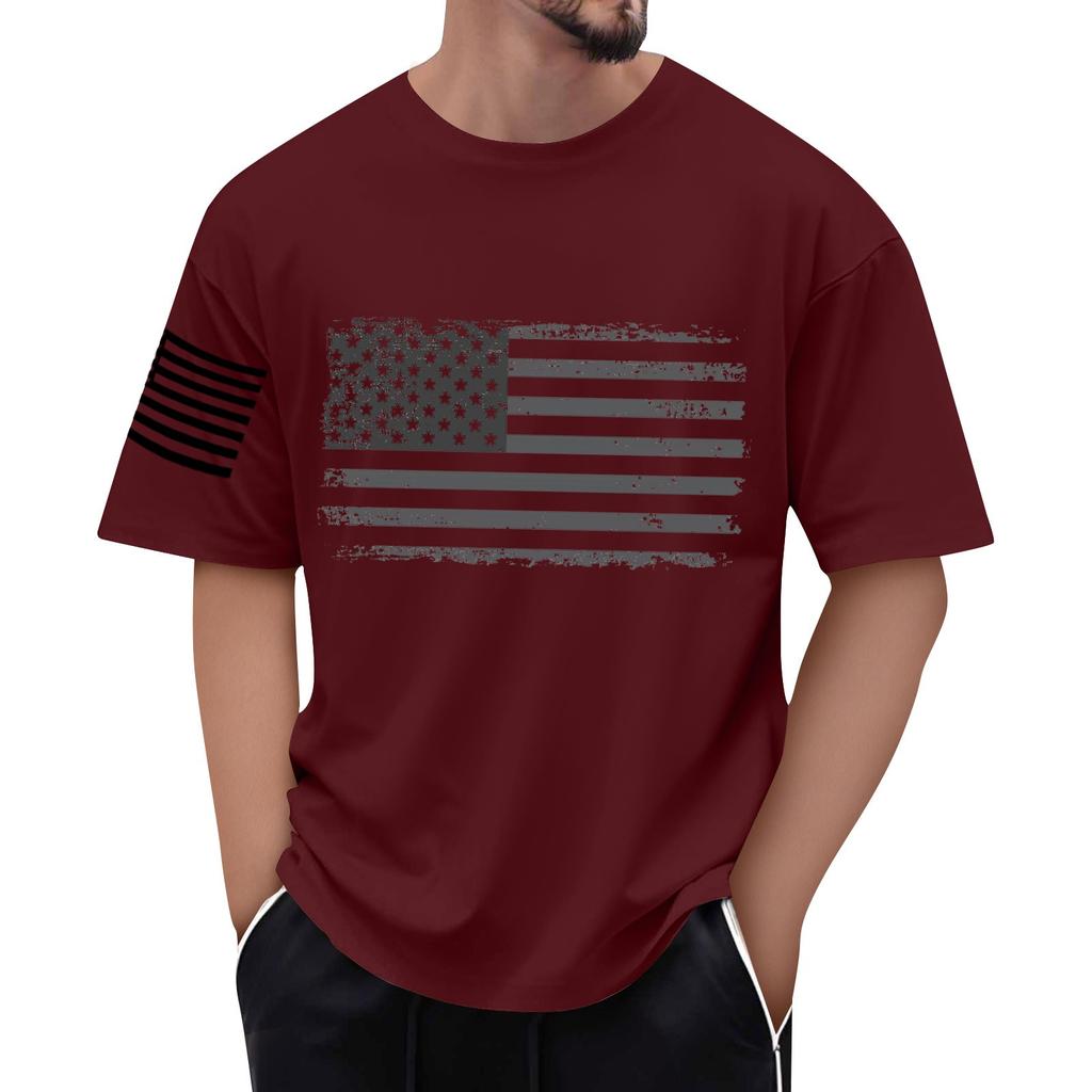 Men's Flag Printed T-Shirt Men's Loose Casual Short Sleeve Top