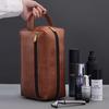 Men Leather Travel Business Shaving Cosmetic Bag Strorage Portable Toiletry Bag Large Capacity Organizer Handheld Wash Bag