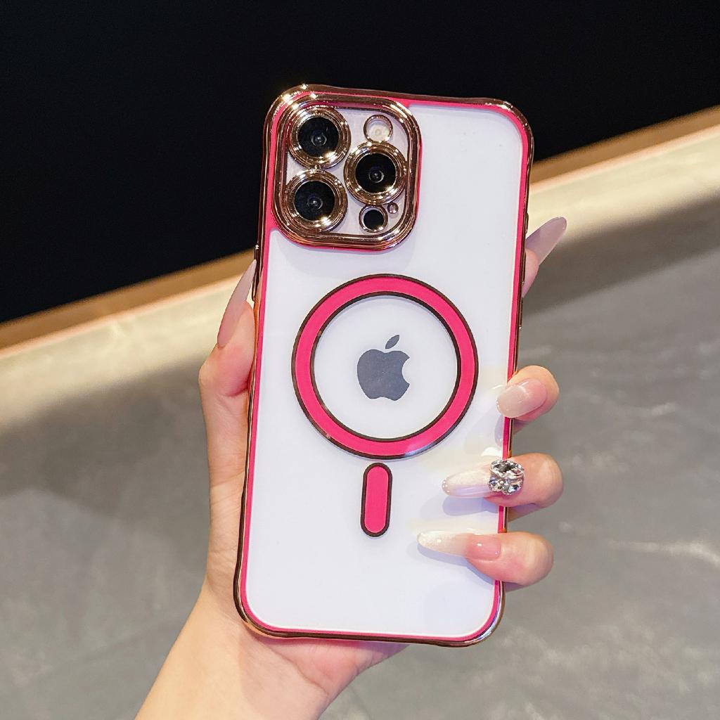 For iPhone 16 Pro Magnetic Case Electroplated 2.0mm Acrylic TPU Phone Back Cover