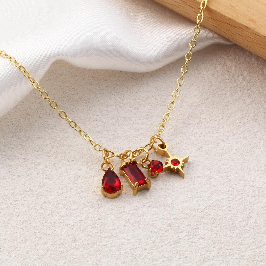 1 Set 304 Stainless Steel Cubic Zirconia Birthstone CharmsGold Plated Mini Pendants for DIY Necklace Jewelry 12x7mm - 9x3.5mm