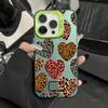 Love Heart Leopard Print Electroplate Silver Phone Case For iPhone 16 Pro Max 15 14 13 12 11 7 8 Plus X XS XR Shockproof Cover