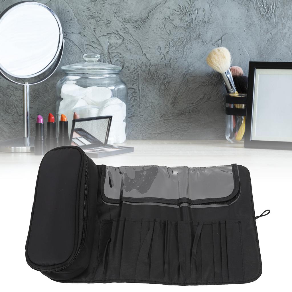 Makeup Brush Travel Case 12 Slots Multifunctional Waterproof Foldable Travel Cosmetic Brush Case Black
