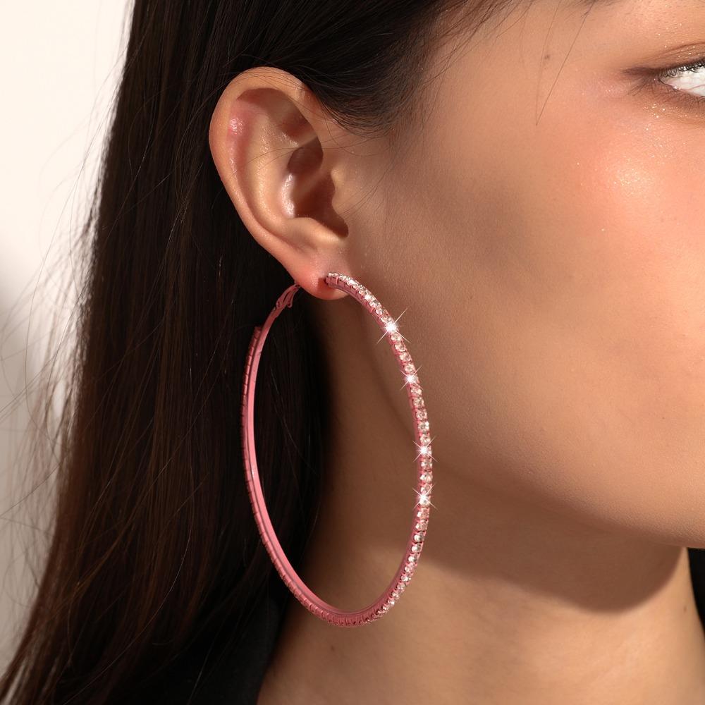 1 Pair Trendy Sparkly Rhinestone Hoop Earrings Metal 80mm Glitter Hoop Earrings Diamond Chunky Hoop Earrings Prom Event