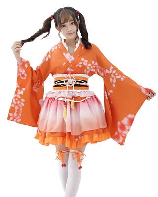 Costume Set Cosplay Yukata Japanese Style Mini Skirt Kimono Japanese Clothes One Piece Lolita Long Sleeve Gothic Lolita Cosplay Mori Girl Lolita Large
