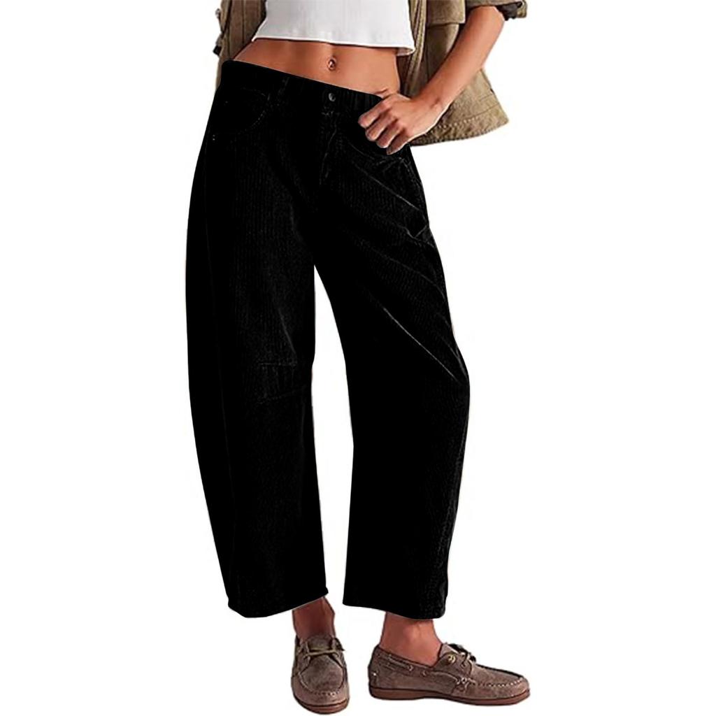 Women's Corduroy Pants Casual Women's Solid Color Corduroy Loose Straight Pants